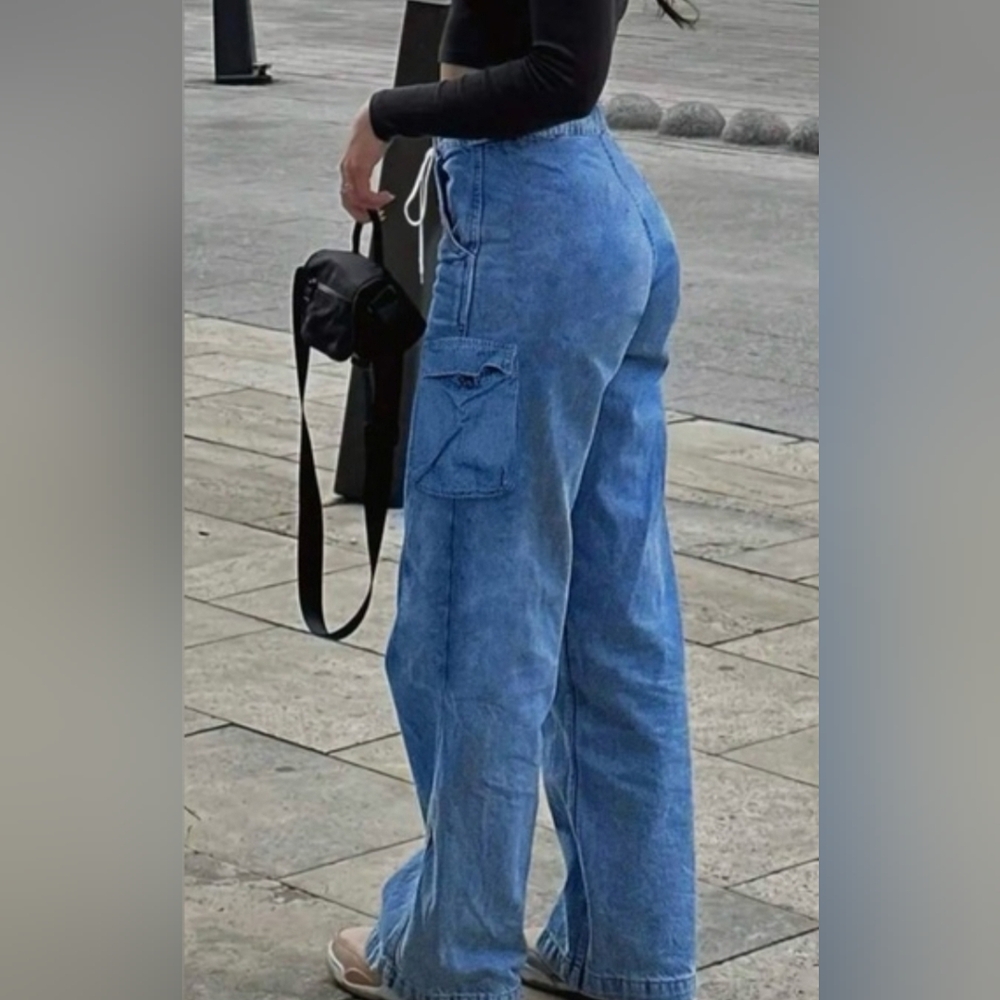 Blue Cargo Jeans, High Waist Size Small - Picture 3 of 3